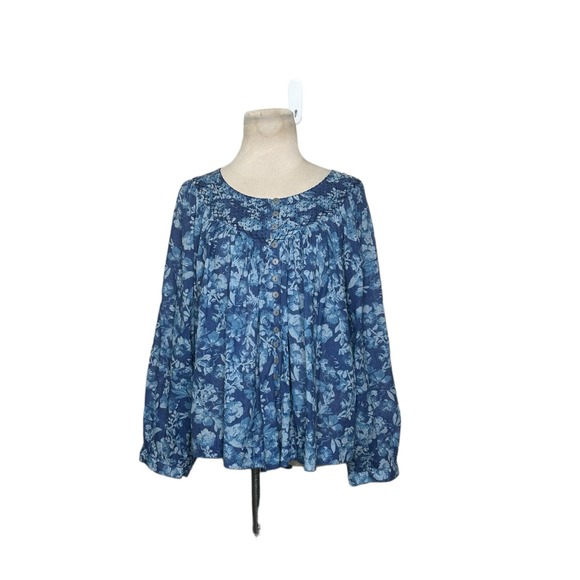 We the Free blue floral long sleeves boho tunic blouse size Small - Picture 8 of 12